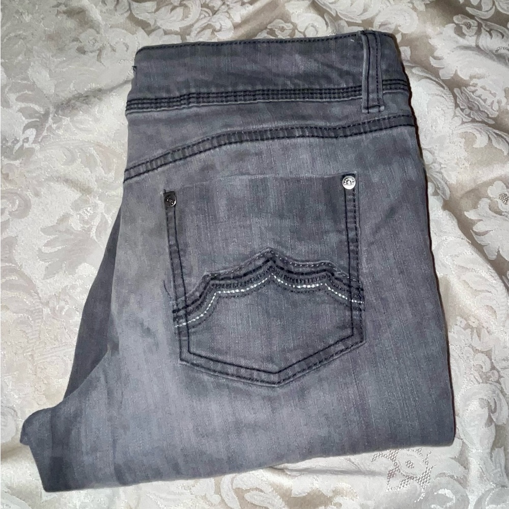 VTG Y2K L.E.I. Ashley Trouble Gray Skinny Jeans JRS SZ 9 Senoritas Stretch Denim